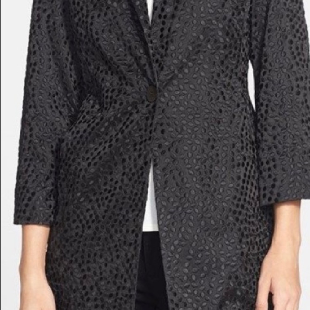 Eileen Fisher shawl collar silk jacquard long jacket